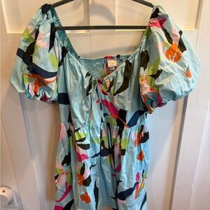 a new day light blue floral smocked waist dress